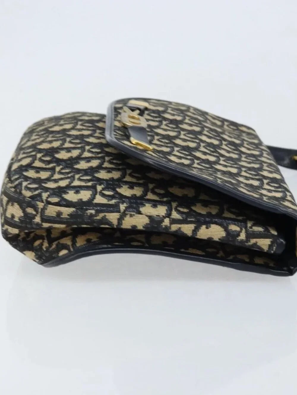 Christian Dior Trotter Canvas Shoulder Bag Navy Gold Auth gh1790 - Picture 6 of 16